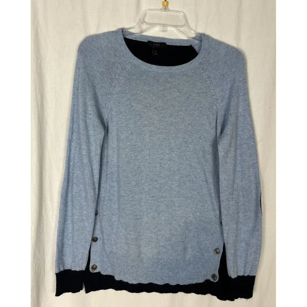 J. Crew Sweater Womens Blue Wool Blend Side Button Pullover Size‎ S